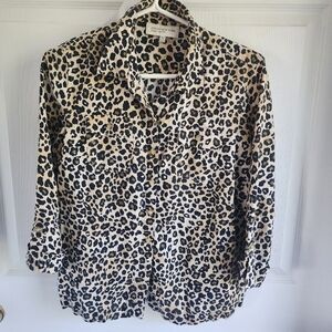 Jones New York Sport Petites Leopard Glam Print Button Down Sz PM
